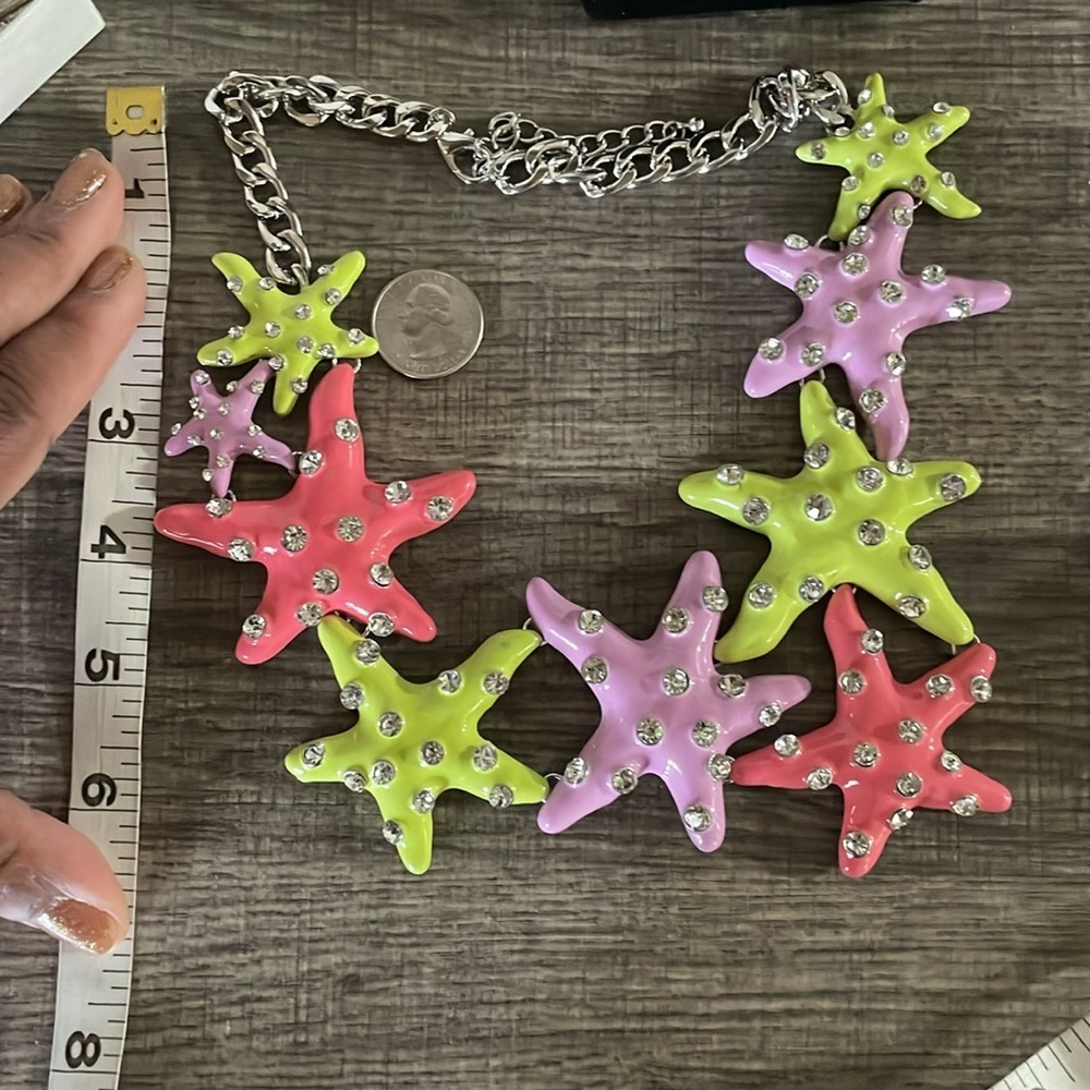 Colorful Rhinestone Large Starfish Necklace - Picture 12 of 14